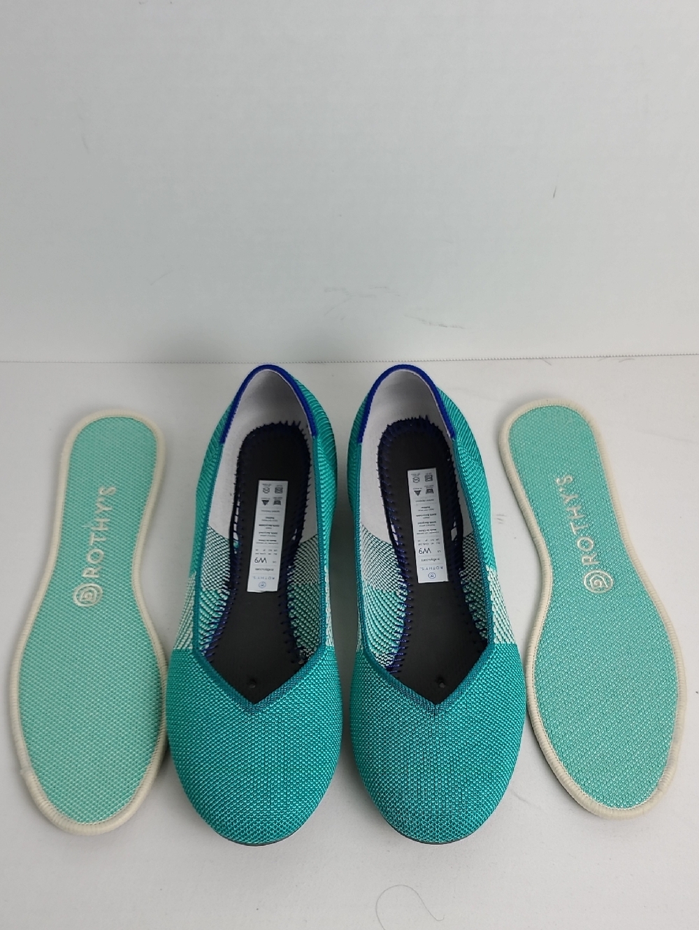 Rothy's The Flat In Calypso Teal Aqua Turquoise Round Toe Slip In Ballet Shoe - Picture 10 of 16